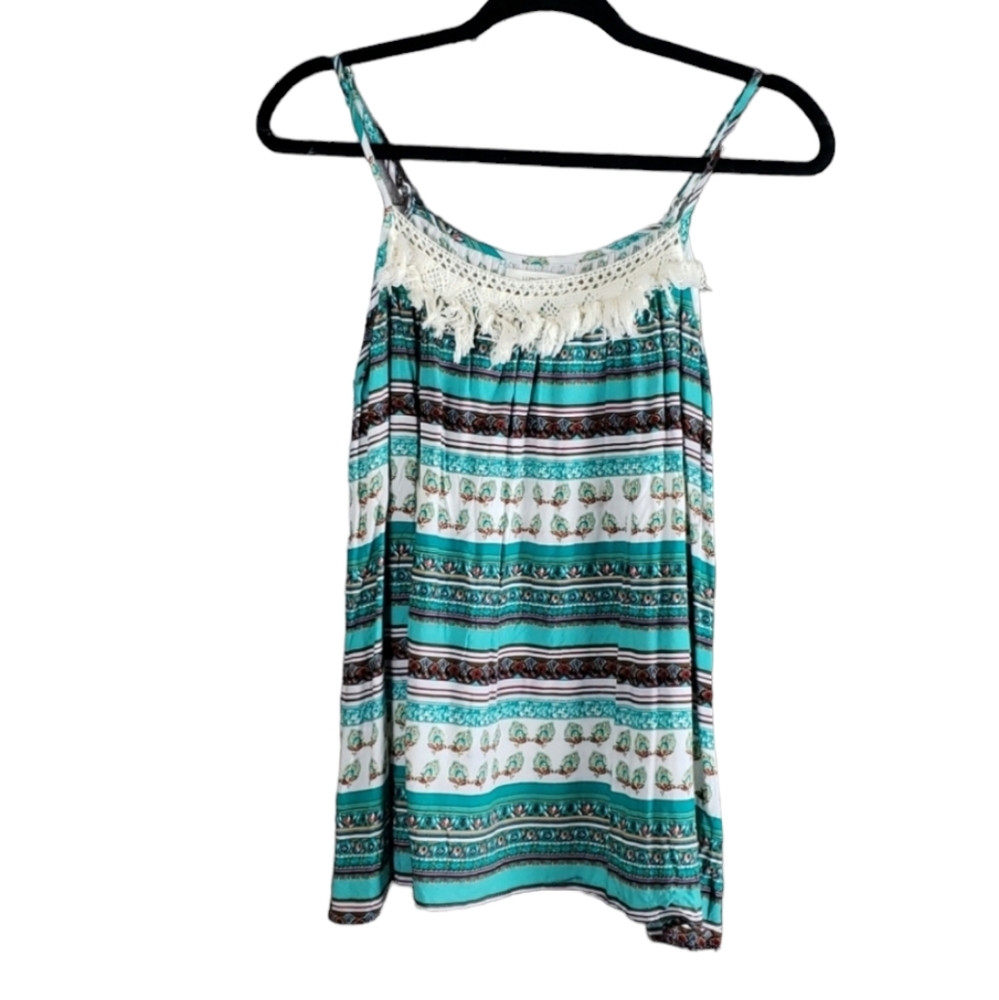 Umgee adjustable strap boho hippy festiv tank top with tassles fringe size L